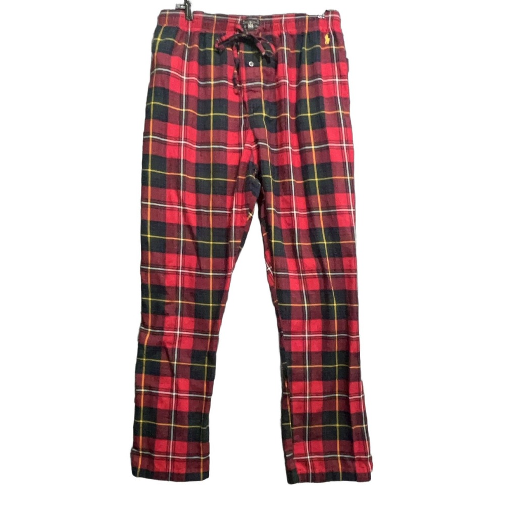 Polo Ralph Lauren Men Large Pajama Pants Red Plaid Cotton Flannel Drawstring